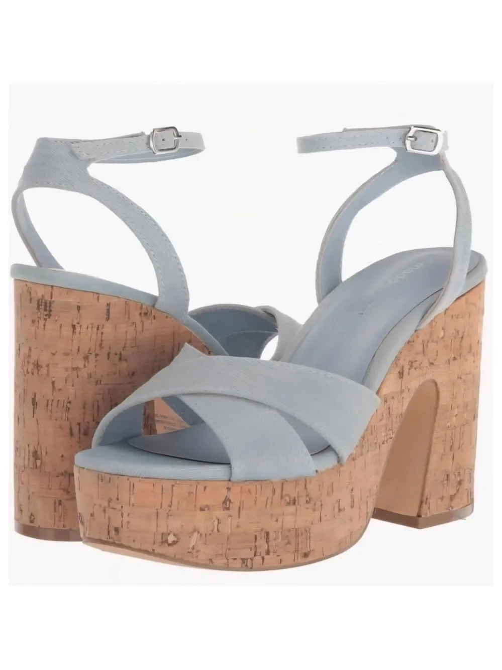 Madden Girl Women Light Wash Retro Cork Chunky Platform Sandals 9.5 M Denim Blue